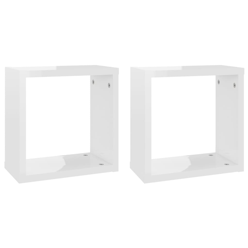 Wall Cube Shelves 2 pcs High Gloss White 30x15x30 cm