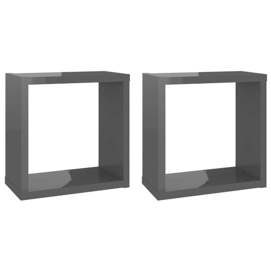 Wall Cube Shelves 2 pcs High Gloss Grey 30x15x30 cm