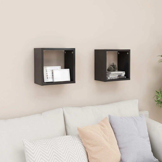 Wall Cube Shelves 2 pcs Grey 26x15x26 cm