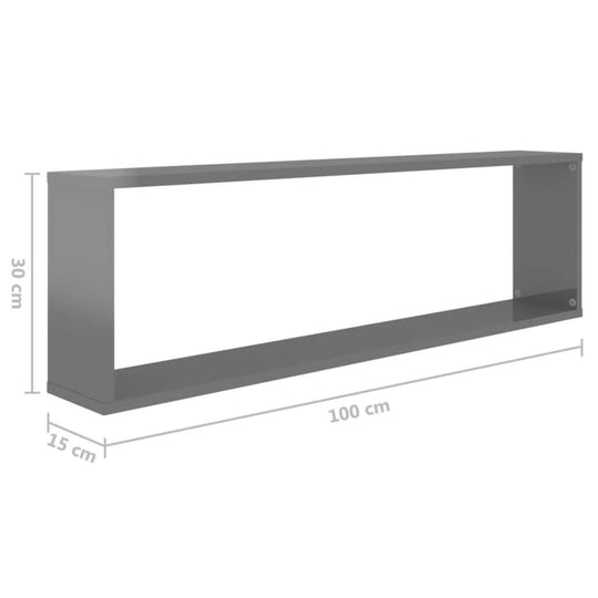 Wall Cube Shelves 4 pcs High Gloss Grey 100x15x30 cm Engineered Wood