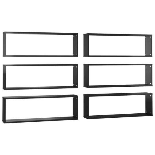 Wall Cube Shelves 6 pcs High Gloss Black 80x15x26.5cm Engineered Wood