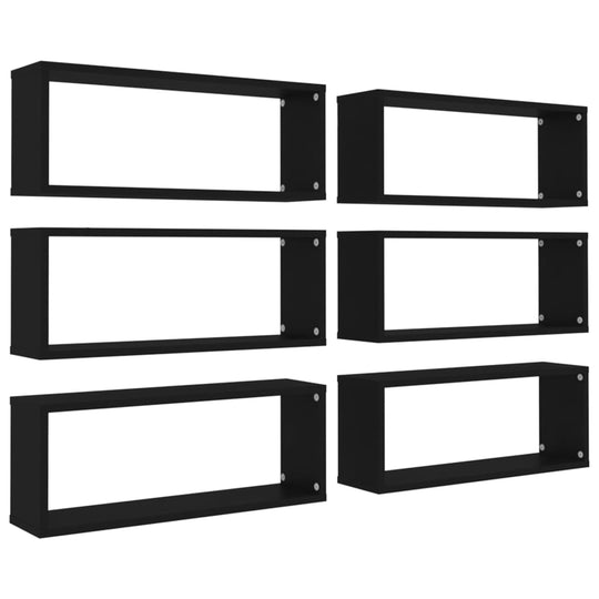 Wall Cube Shelves 6 pcs Black 60x15x23 cm Engineered Wood