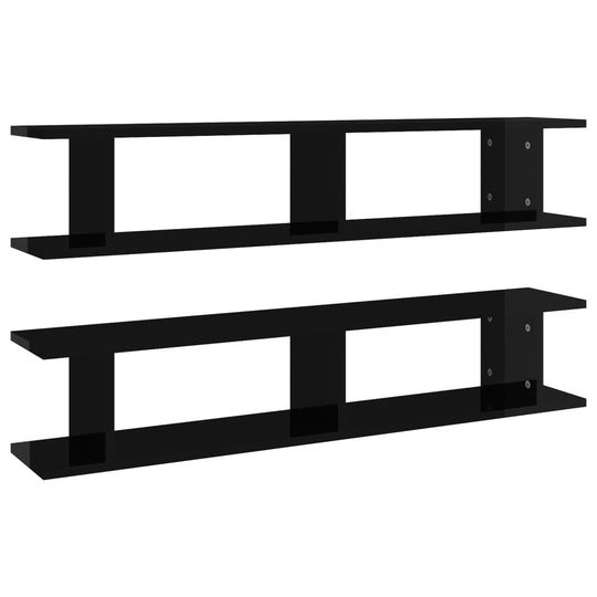 Wall Shelves 2 pcs High Gloss Black 105x18x20cm Engineered Wood