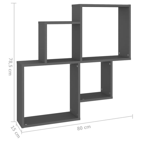 Wall Cube Shelf Grey 80x15x78.5 cm Engineered Wood