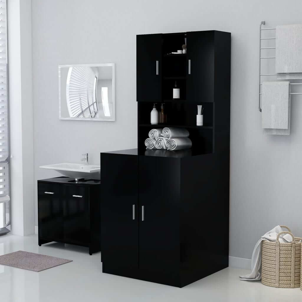 Affordable quality black washing machine cabinet 71x71.5x91.5 cm for bathroom storage with 2 doors and sleek design