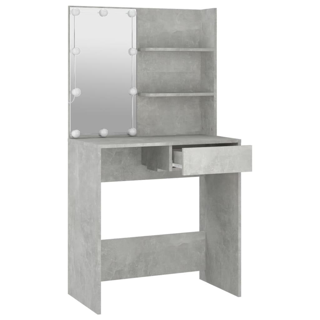 Dressing Table with LED Concrete Grey 74.5x40x141 cm