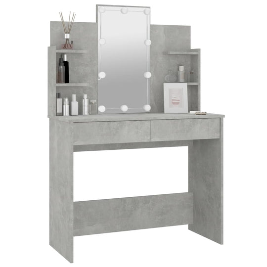 Dressing Table with LED Concrete Grey 96x40x142 cm