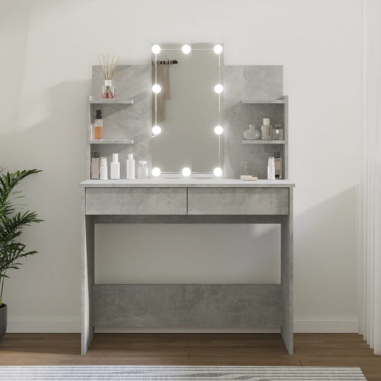 Dressing Table with LED Concrete Grey 96x40x142 cm