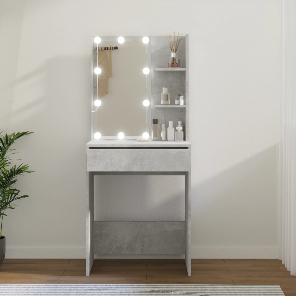 Dressing Table with LED Concrete Grey 60x40x140 cm