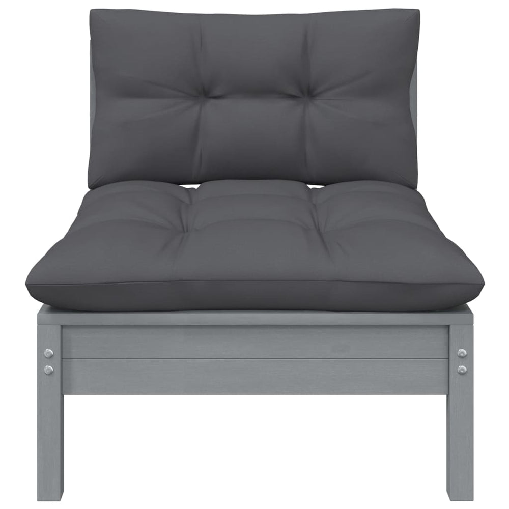 Garden Middle Sofa with Anthracite Cushions Grey Solid Pinewood