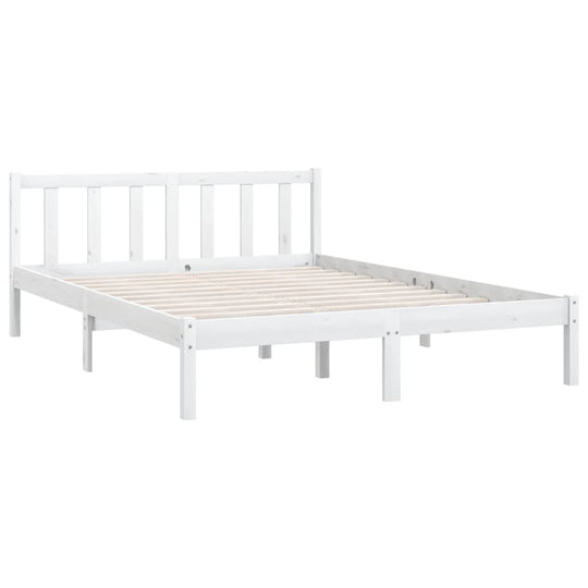 Bed Frame without Mattress White Solid Wood 135x190 cm