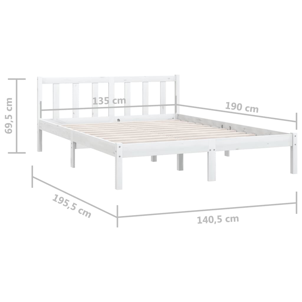 Bed Frame without Mattress White Solid Wood 135x190 cm