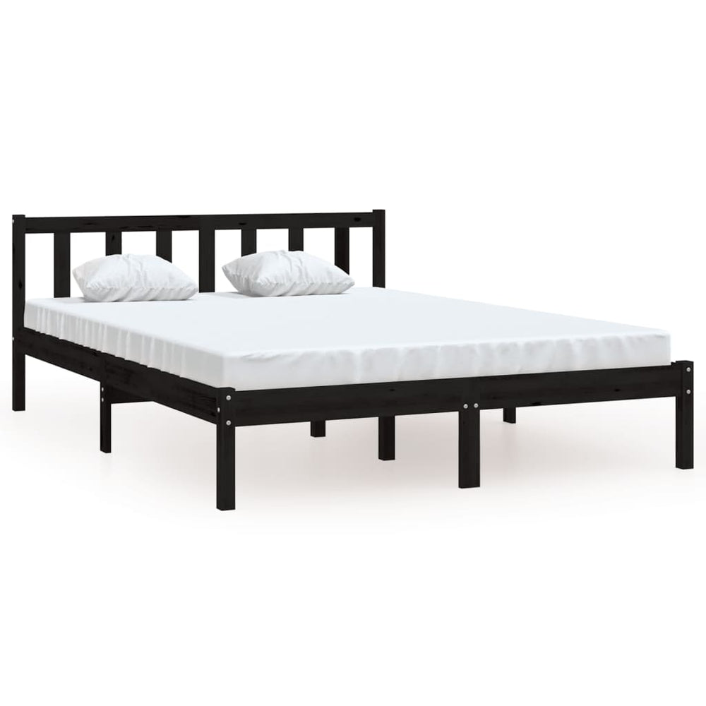 Bed Frame without Mattress Black Solid Wood 135x190 cm