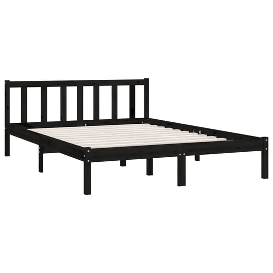 Bed Frame without Mattress Black Solid Wood 135x190 cm