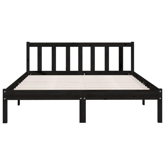 Bed Frame without Mattress Black Solid Wood 135x190 cm