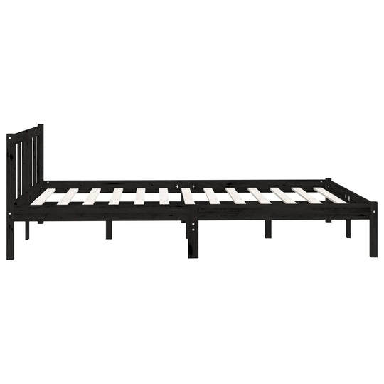 Bed Frame without Mattress Black Solid Wood 135x190 cm