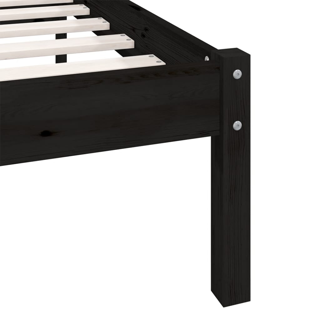 Bed Frame without Mattress Black Solid Wood 135x190 cm