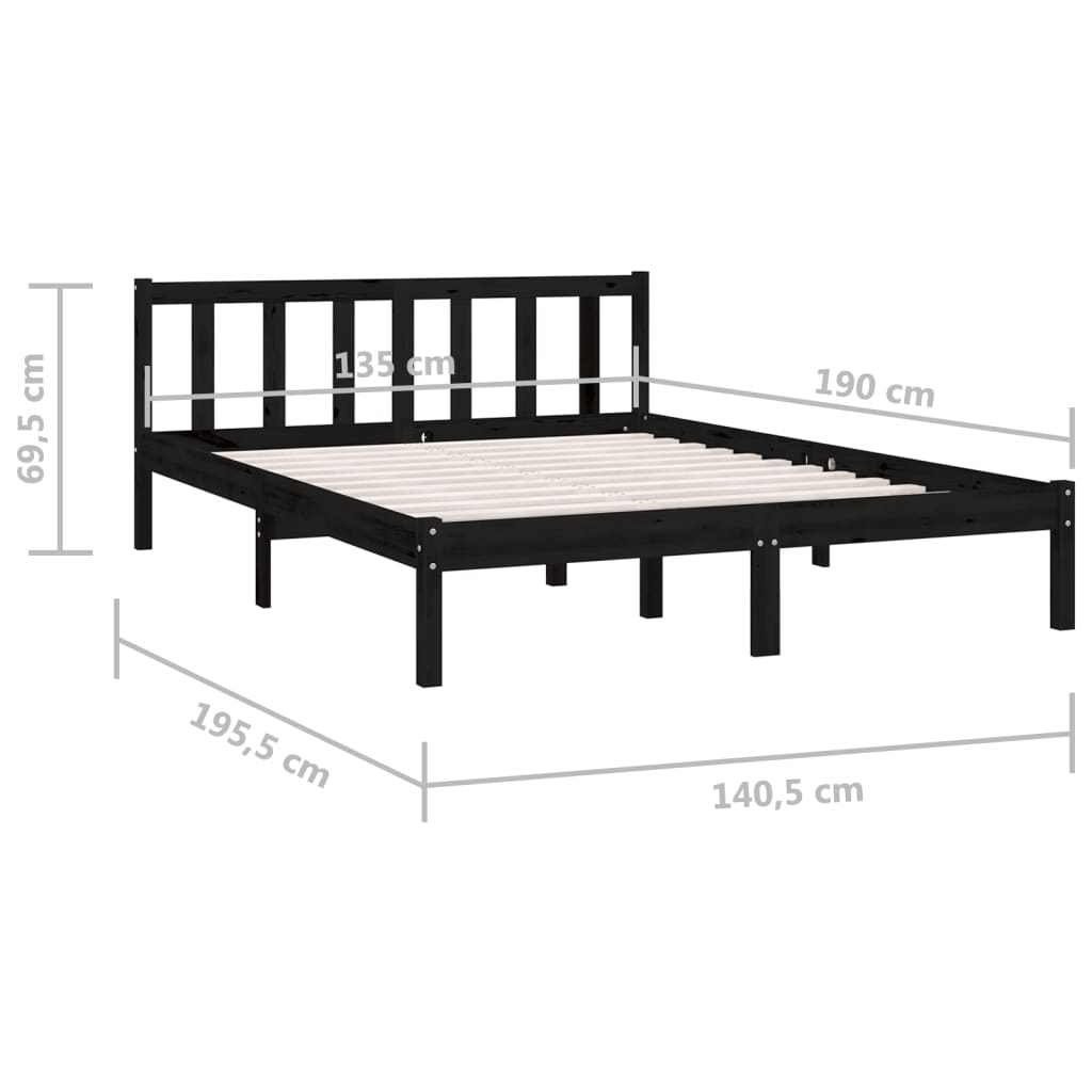 Bed Frame without Mattress Black Solid Wood 135x190 cm