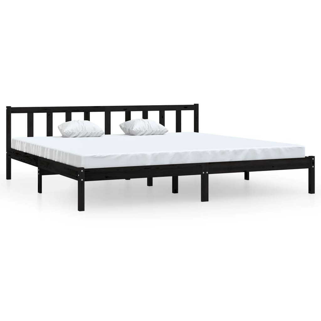 Bed Frame without Mattress Black Solid Wood 183x203 cm King