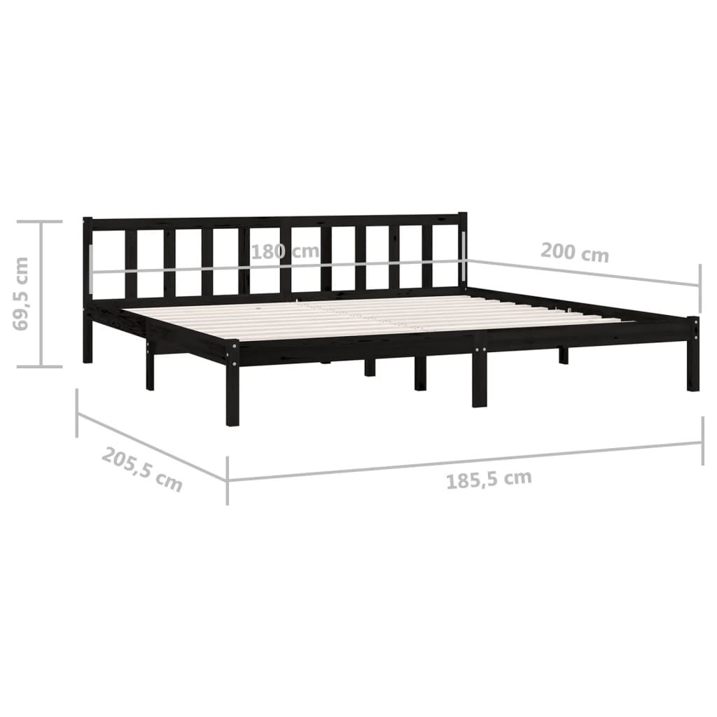 Bed Frame without Mattress Black Solid Wood 183x203 cm King