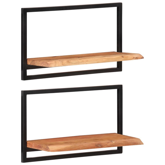 Wall Shelves 2 pcs 60x25x35 cm Solid Wood Acacia and Steel