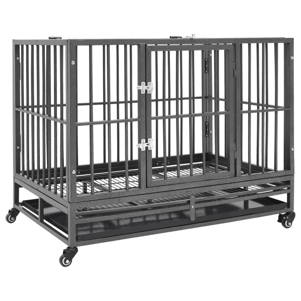 Animal & Pet Supplies, Animal & Pet Supplies > Pet Supplies > Pet Carriers & Crates, Black, feed-cond-new, feed-sl-vidaXL Freight Payable, new, parcel, Pet Carriers & Crates, Pet Supplies, vidaXLDog Cage With Wheels Steel - Premium Pet Carriers & Crates from vidaXL - Just $232! Shop Online Buy Now at S & D's Value Store Family Business Best Customer Service