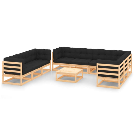 10 Piece Garden Lounge Set with Cushions Solid Pinewood