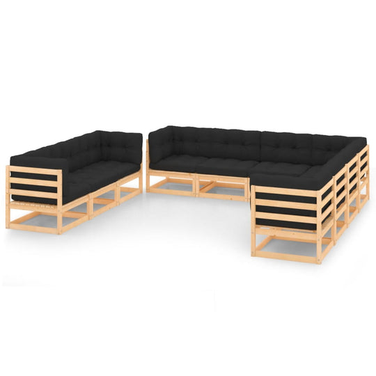 10 Piece Garden Lounge Set with Cushions Solid Pinewood