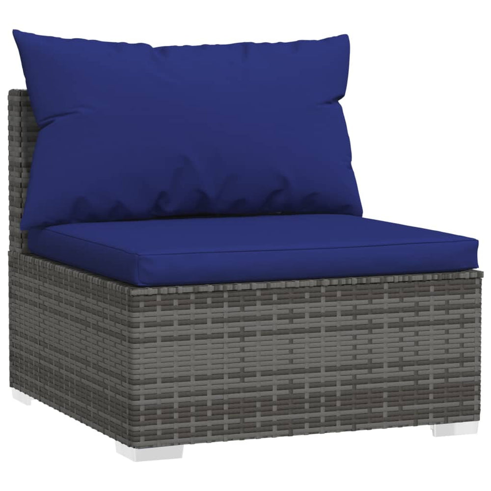 Garden Middle Sofa with Cushions Grey Poly Rattan