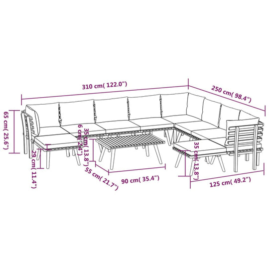 11 Piece Garden Lounge Set with Cushions Solid Wood Acacia