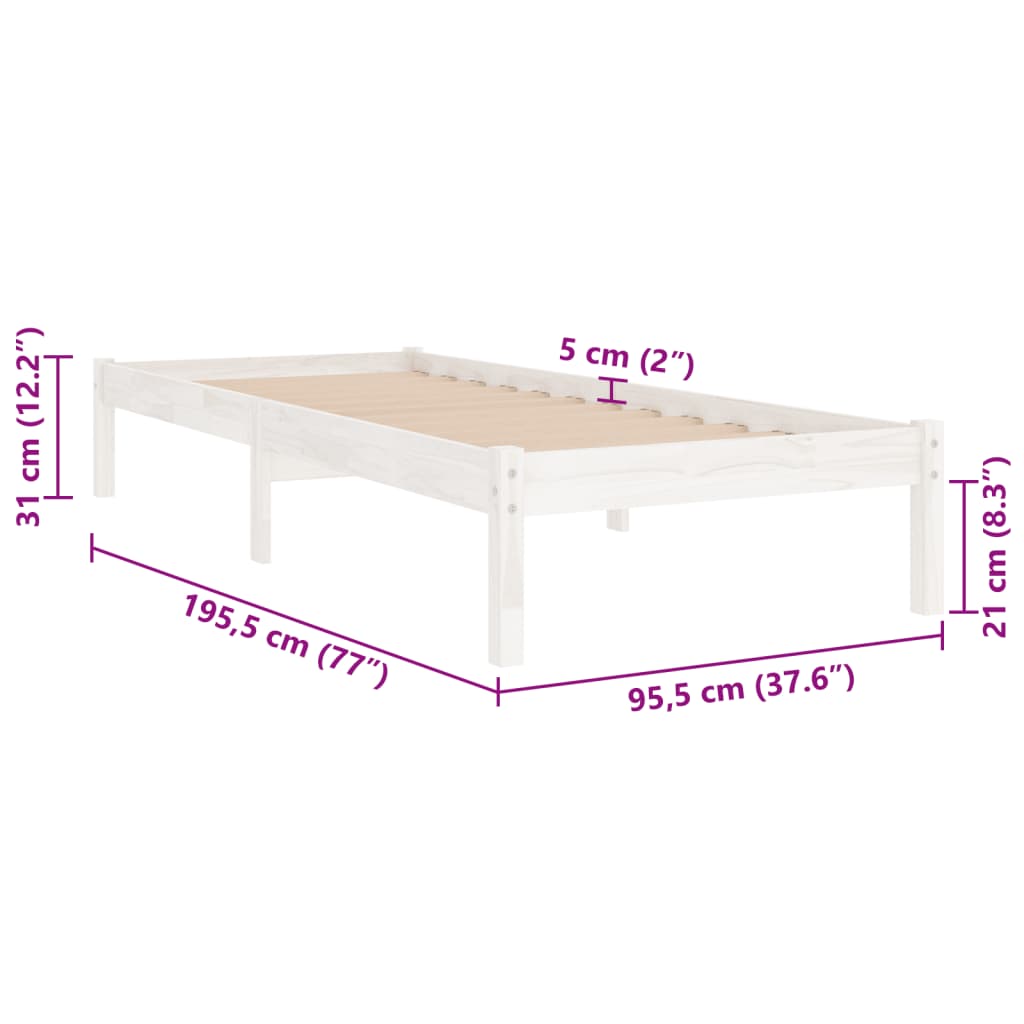 Bed Frame without Mattress White Solid Wood 90x190 cm