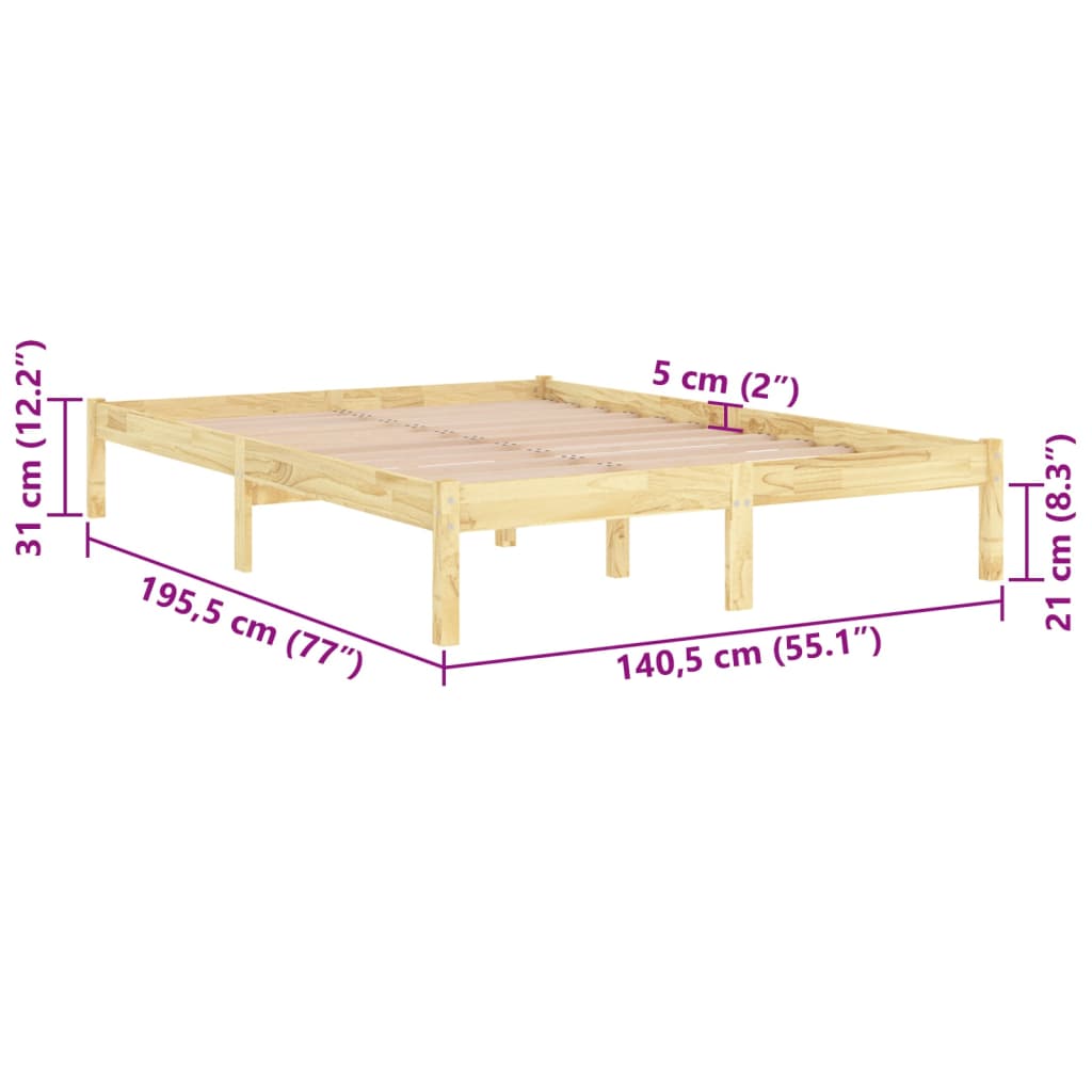 Bed Frame without Mattress Solid Wood 135x190 cm