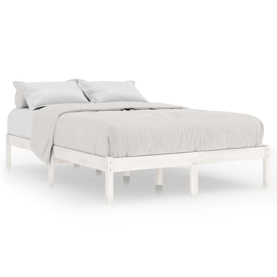 Bed Frame without Mattress White Solid Wood 135x190 cm