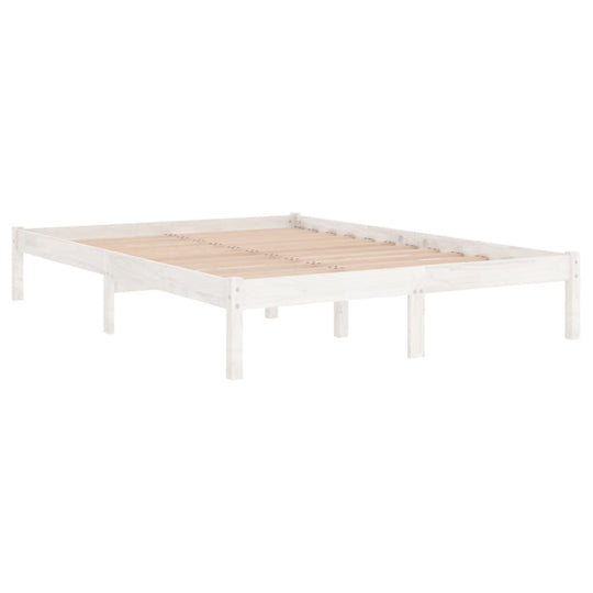 Bed Frame without Mattress White Solid Wood 135x190 cm