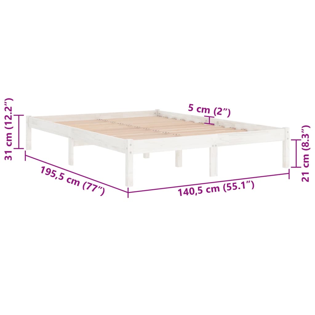 Bed Frame without Mattress White Solid Wood 135x190 cm