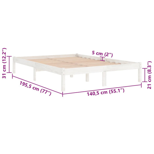 Bed Frame without Mattress White Solid Wood 135x190 cm