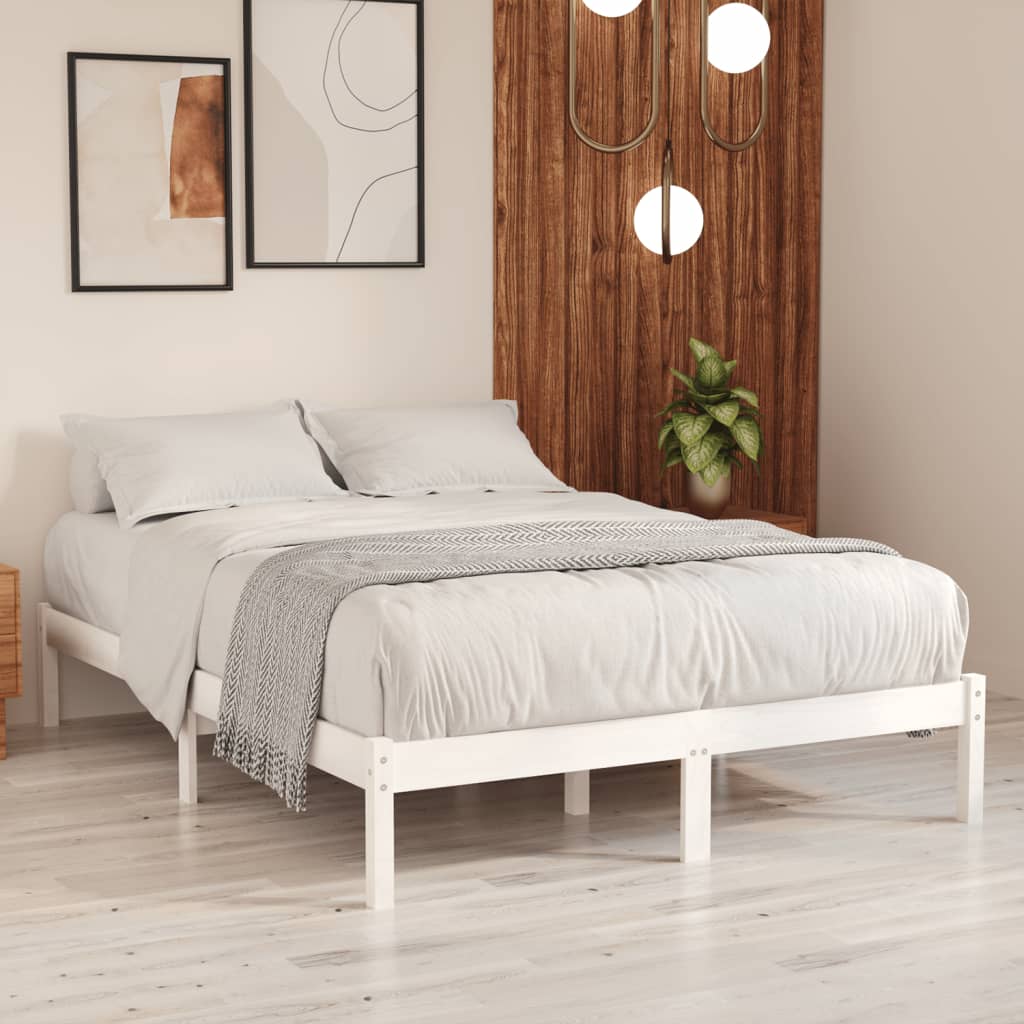 Bed Frame without Mattress White Solid Wood 135x190 cm