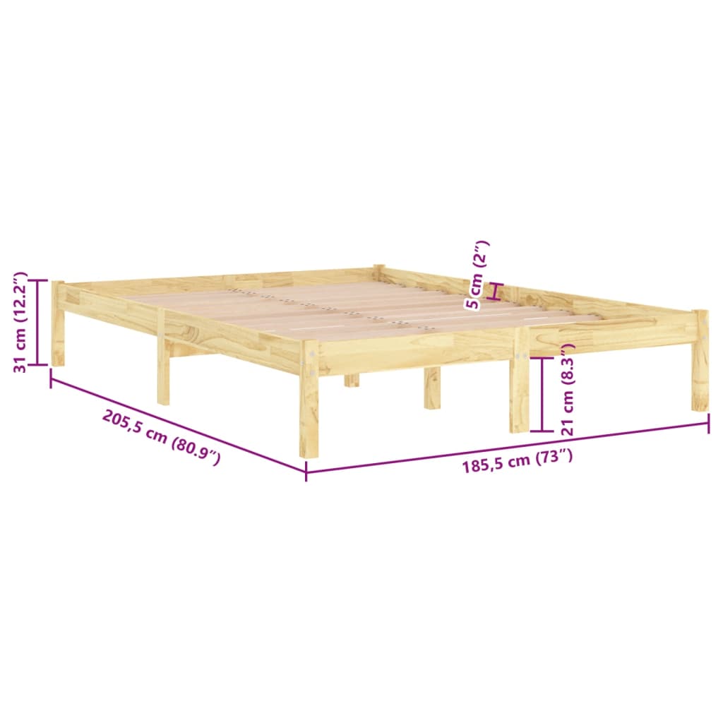 Bed Frame without Mattress Solid Wood 183x203 cm King