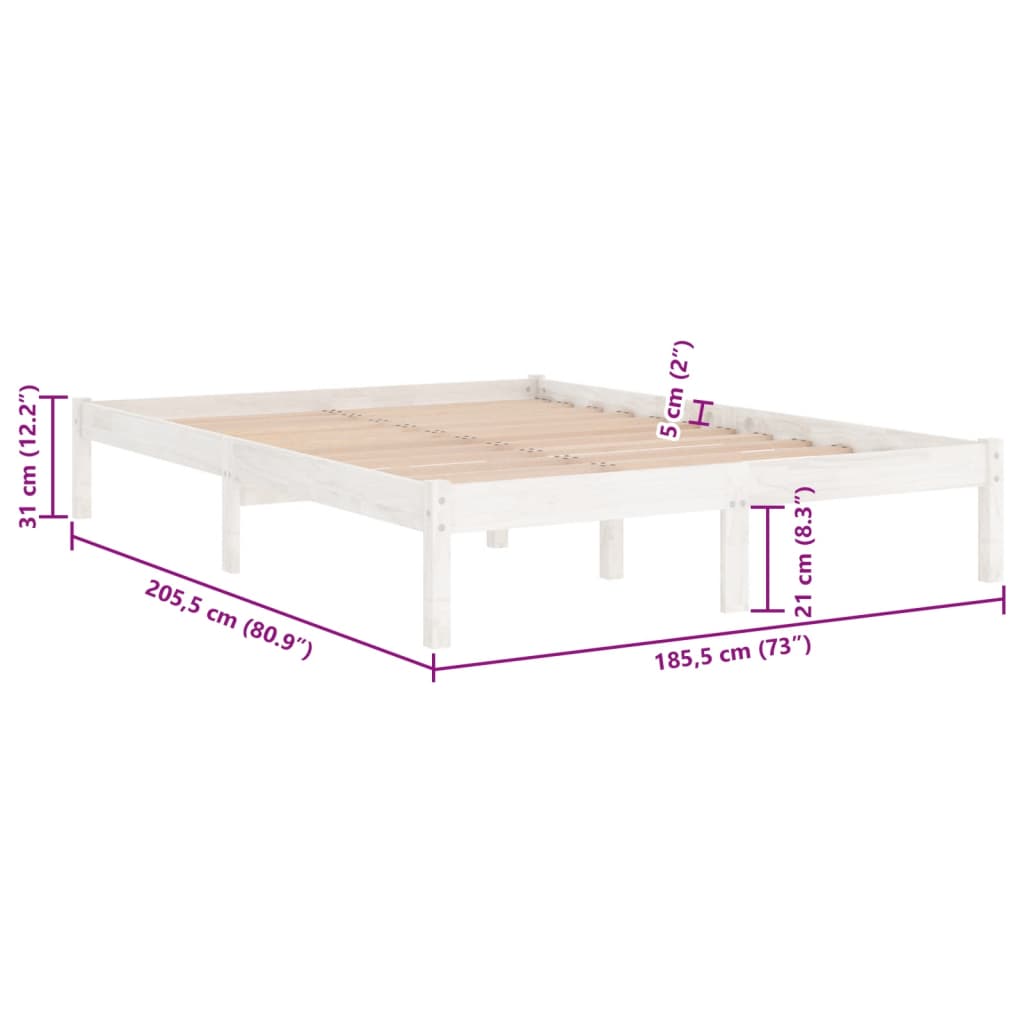 Bed Frame without Mattress White Solid Wood 183x203 cm King