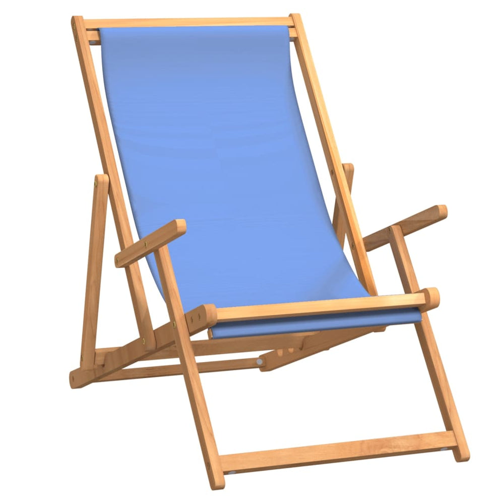 Folding Beach Chair Solid Wood Teak Blue