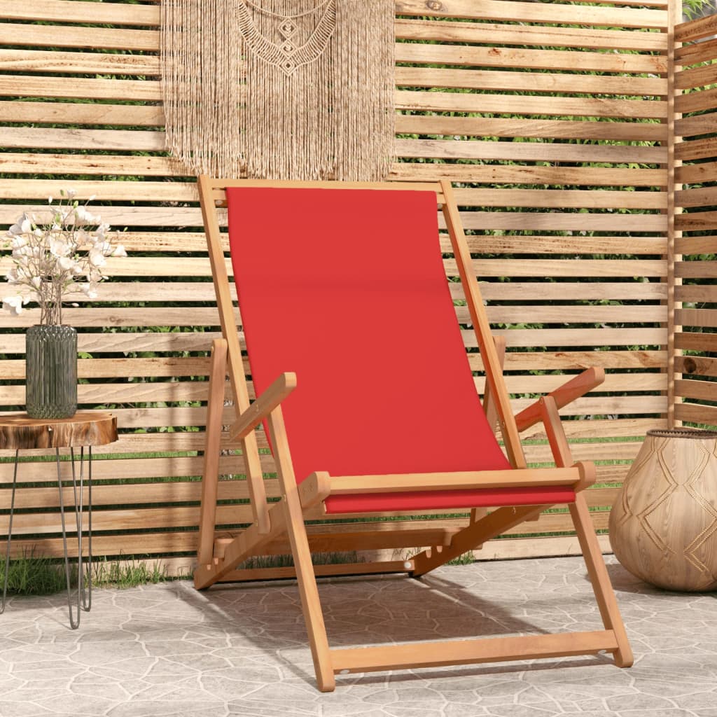 Folding Beach Chair Solid Wood Teak Red