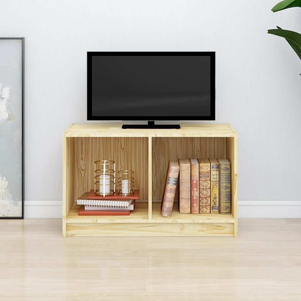 Affordable TV cabinet 70x33x42 cm solid pinewood with ample storage and modern design, storing books and decor items, enhancing living space.