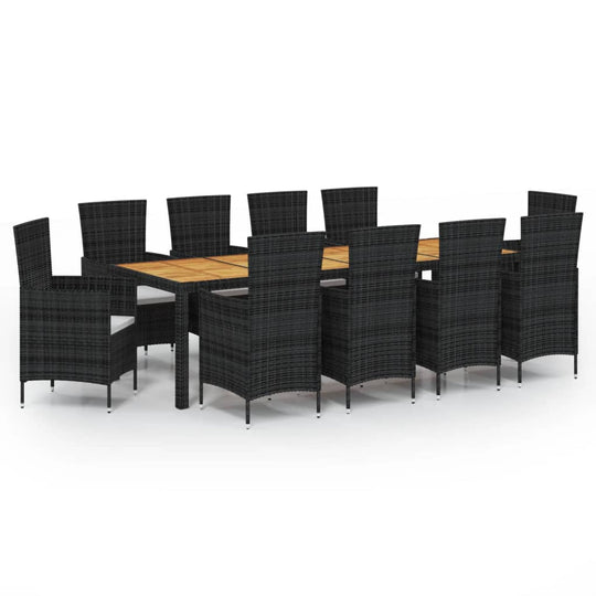 11 Piece Outdoor Dining Set with Cushions Poly Rattan Black