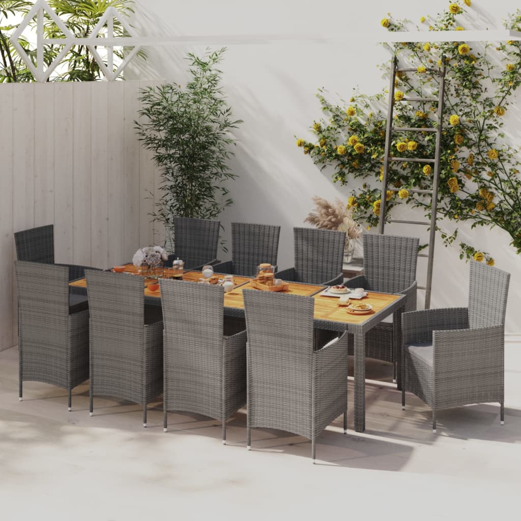 11 Piece Outdoor Dining Set with Cushions Poly Rattan Grey