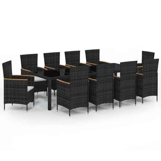 11 Piece Outdoor Dining Set with Cushions Poly Rattan Black