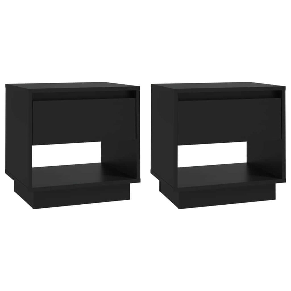 Affordable black bedside cabinets 2 pcs with drawers and open compartments, engineered wood, 45x34x44 cm, quality value furniture.