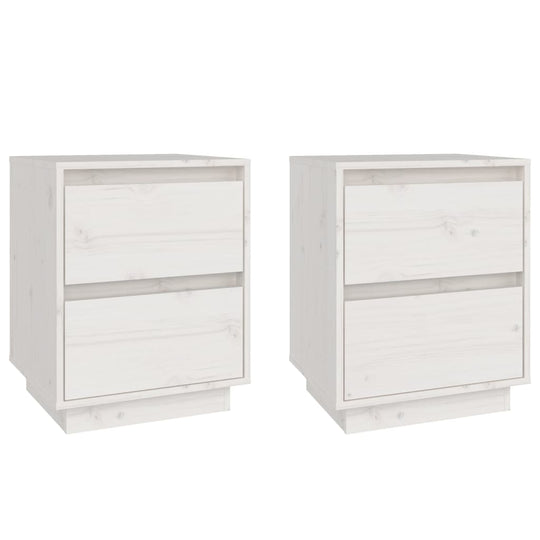 Affordable quality bedside cabinets 2 pcs in white solid pinewood, 40x35x50 cm for modern room decor. Ideal for storing books and small items.