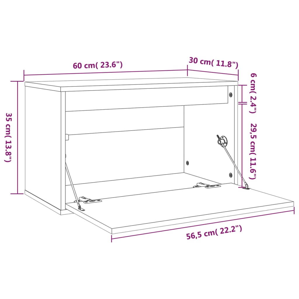 Wall Cabinet White 60x30x35 cm Solid Wood Pine