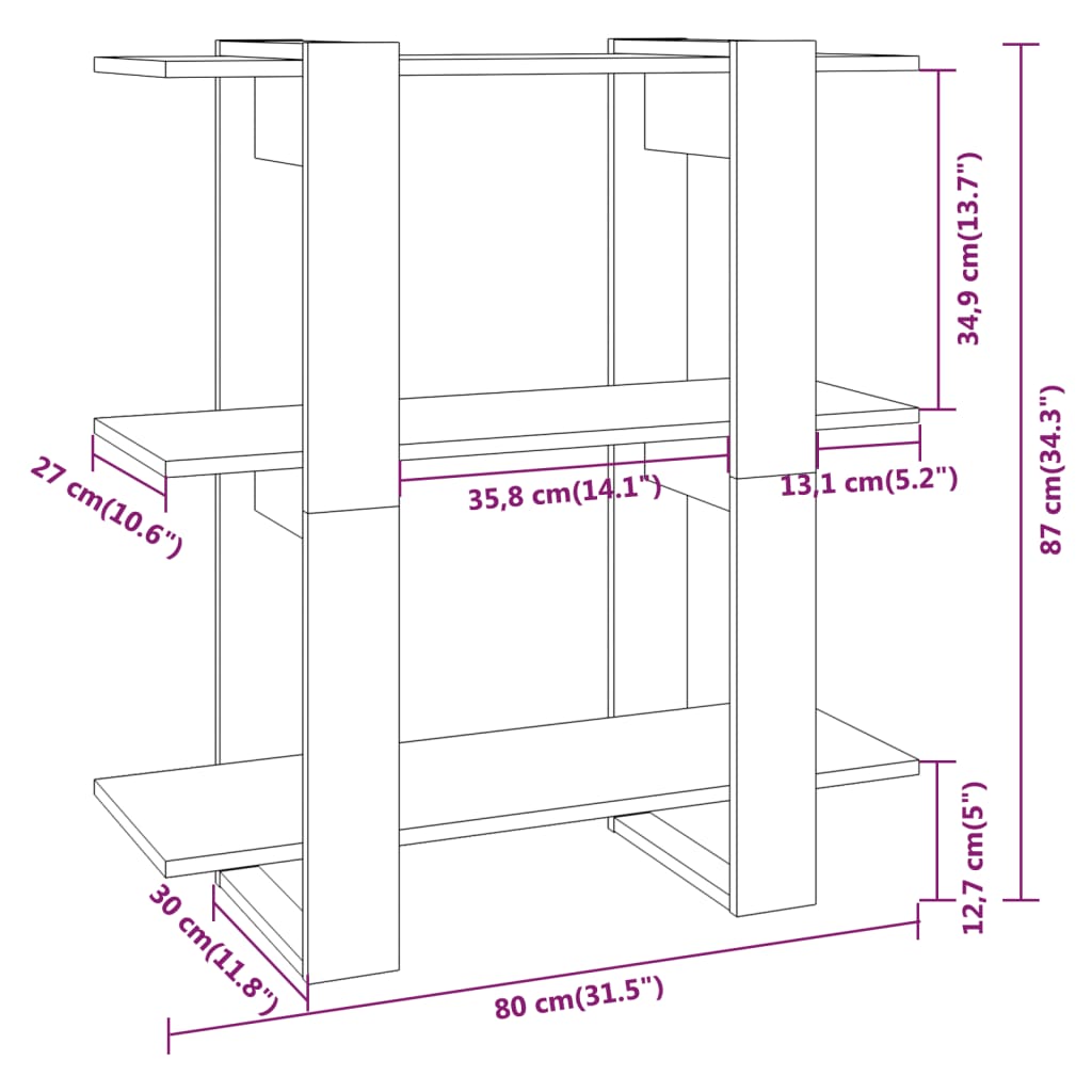 Book Cabinet/Room Divider High Gloss White 80x30x87 cm