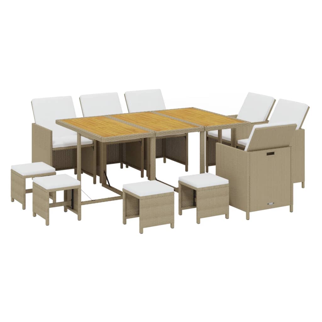 11 Piece Garden Dining Set with Cushions Poly Rattan Beige